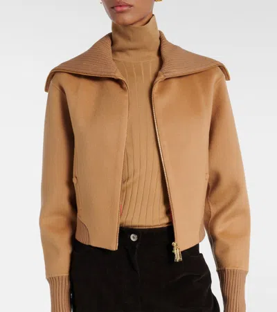Victoria Beckham Womens Camel Slim-fit High-neck Wool-and-cashmere Bomber Jacket In Brown
