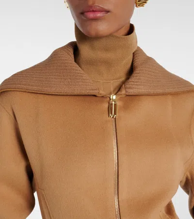 Victoria Beckham Womens Camel Slim-fit High-neck Wool-and-cashmere Bomber Jacket In Brown