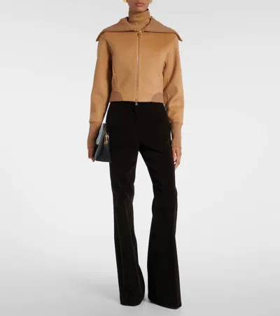 Victoria Beckham Womens Camel Slim-fit High-neck Wool-and-cashmere Bomber Jacket In Brown
