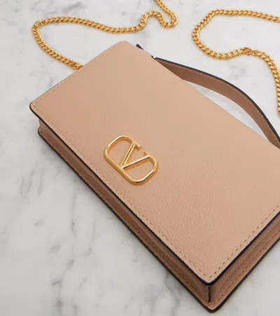 Valentino Vlogo Leather Wallet On Chain In Brown
