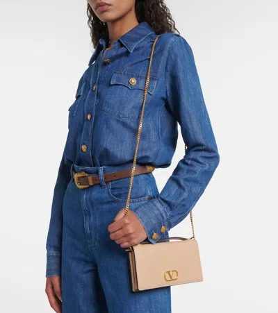 Valentino Vlogo Leather Wallet On Chain In Brown