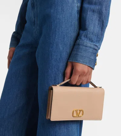 Valentino Vlogo Leather Wallet On Chain In Brown