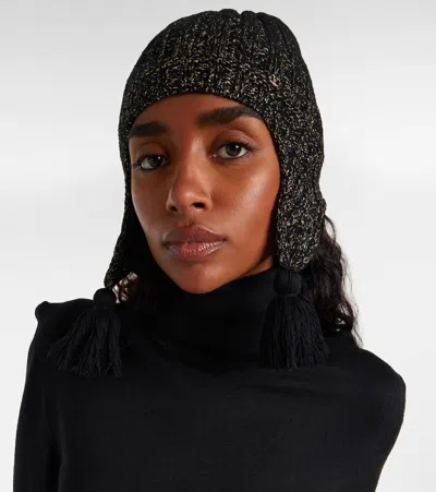 Valentino Wool Blend Beanie With Knit Texture And Tassel Embellishments In Black