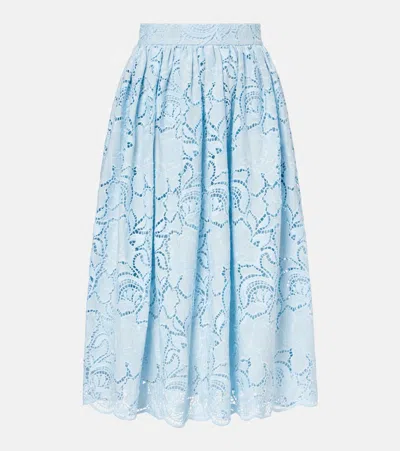 Erdem Floral-lace Midi Skirt - Women's - Polyester/cotton In Blue