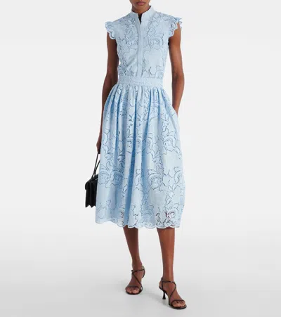 Erdem Floral-lace Midi Skirt - Women's - Polyester/cotton In Blue