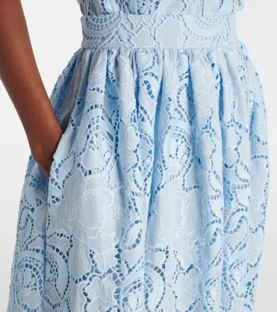 Erdem Floral-lace Midi Skirt - Women's - Polyester/cotton In Blue
