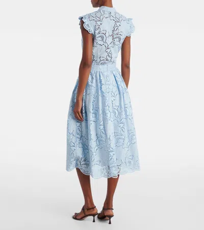 Erdem Floral-lace Midi Skirt - Women's - Polyester/cotton In Blue