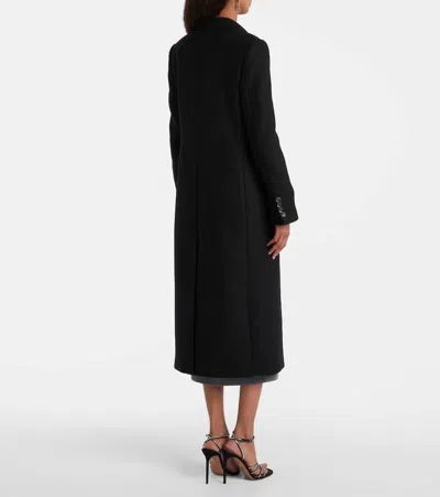 缀饰羊毛混纺双排扣大衣