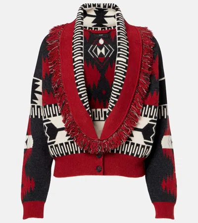 Alanui Bandana Jacquard Knit Cardigan In Burgundy