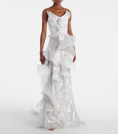 Maticevski Refraction Sequined Ruffled Gown In Gray