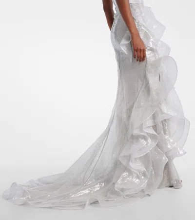 Maticevski Refraction Sequined Ruffled Gown In Gray