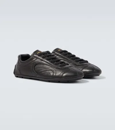 Prada Montecarlo Re-edition 2005 Antiqued Nappa Leather Sneakers In Black
