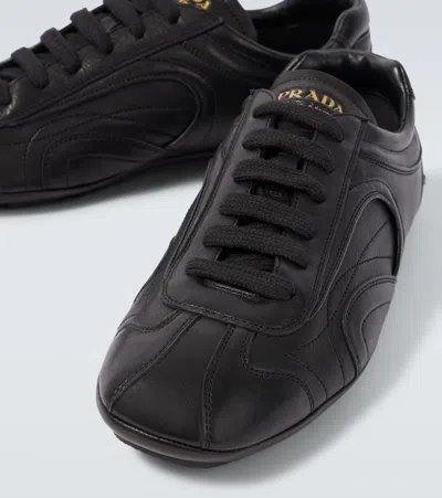Prada Montecarlo Re-edition 2005 Antiqued Nappa Leather Sneakers In Black