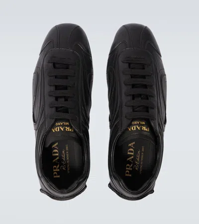 Prada Montecarlo Re-edition 2005 Antiqued Nappa Leather Sneakers In Black
