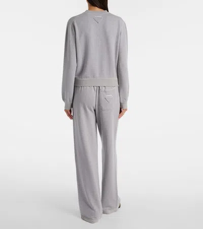 Prada Cotton Sweatshirt With Ribbed Cuffs And Hem In Black