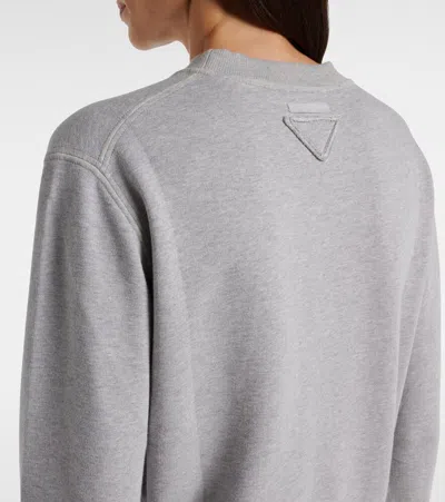 Prada Cotton Sweatshirt With Ribbed Cuffs And Hem In Black