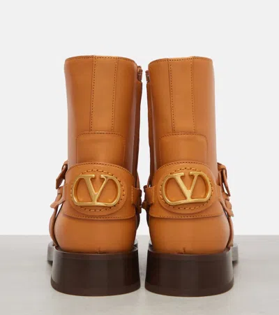 Valentino Buckle-strap Leather Boots In Brown