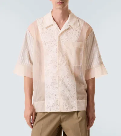 Simone Rocha Patchwork Lace Bowling Shirt In White