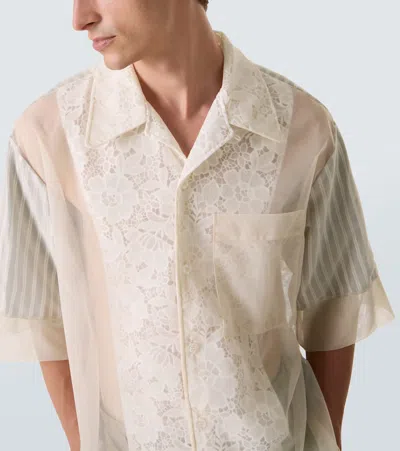 Simone Rocha Patchwork Lace Bowling Shirt In White