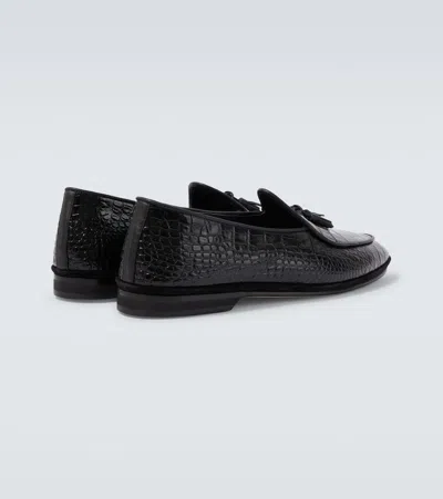 Rubinacci Marphy Loira Croc-effect Leather Loafers In Black