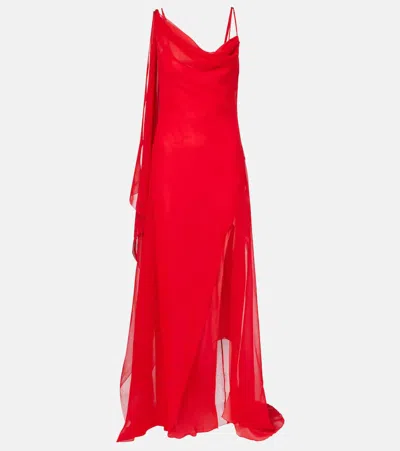Blumarine Asymmetric Draped Silk Georgette Gown In Red