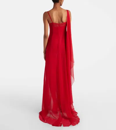 Blumarine Asymmetric Draped Silk Georgette Gown In Red