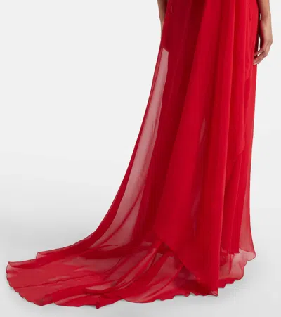 Blumarine Asymmetric Draped Silk Georgette Gown In Red