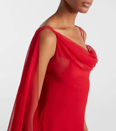 Blumarine Asymmetric Draped Silk Georgette Gown In Red