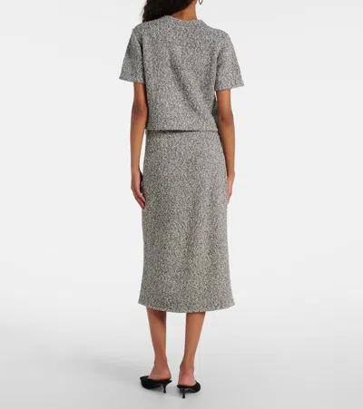 Tory Burch Speckled Tweed Knitwear With Button Front And Practical Pockets In Gray