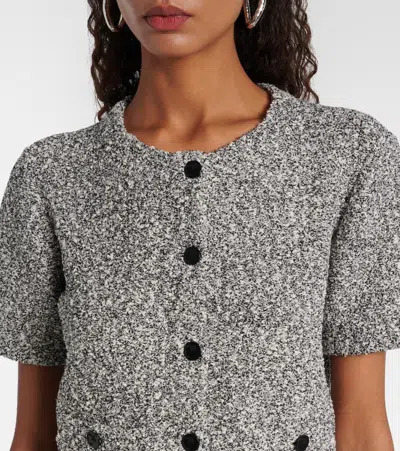 Tory Burch Speckled Tweed Knitwear With Button Front And Practical Pockets In Gray