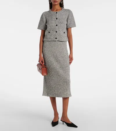 Tory Burch Speckled Tweed Knitwear With Button Front And Practical Pockets In Gray