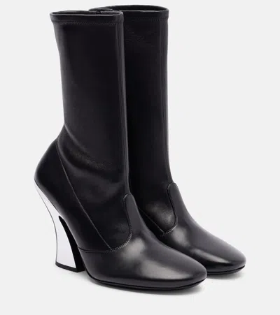 Givenchy Leather Metallic Sculpted-heel Ankle Booties In Black