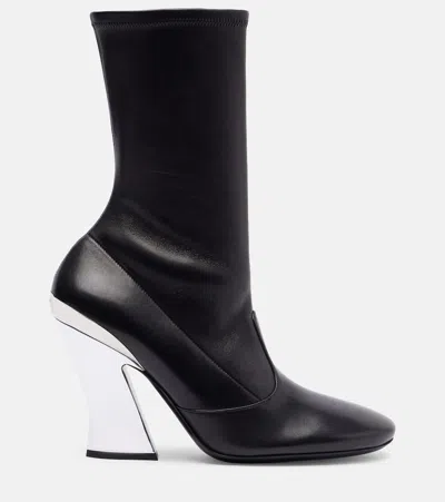 Givenchy Leather Metallic Sculpted-heel Ankle Booties In Black