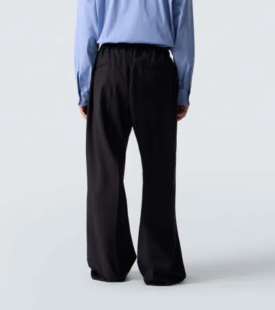 Plan C Wool Wide-leg Pants In Black