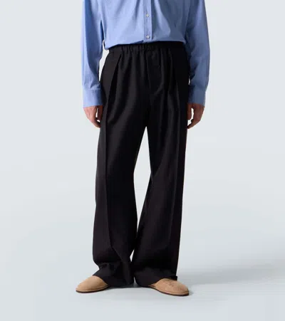 Plan C Wool Wide-leg Pants In Black