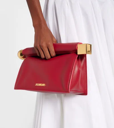 Jacquemus Round Square Clutch Bag Top Handle In Red