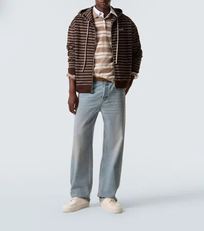 Miu Miu Striped Cotton Hoodie In Green