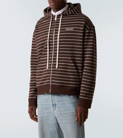 Miu Miu Striped Cotton Hoodie In Green