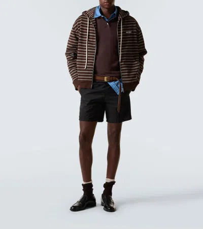 Miu Miu Layered Striped Cotton Polo Shirt In Brown