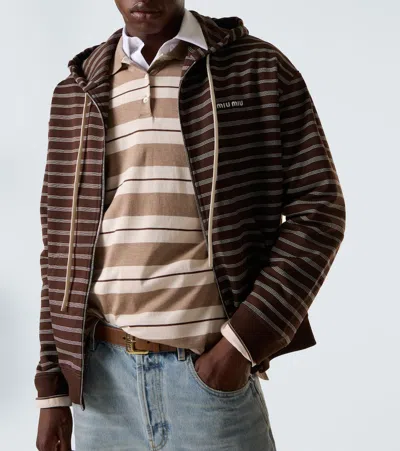 Miu Miu Striped Cotton Hoodie In Green