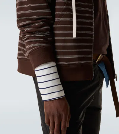 Miu Miu Layered Striped Cotton Polo Shirt In Brown