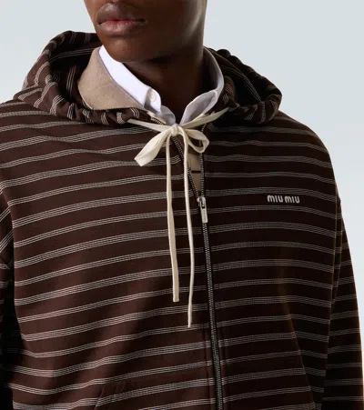 Miu Miu Striped Cotton Hoodie In Green