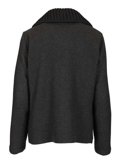 Fay Three-hook Wool Jacket With Removable Ribbed Collar And Iconic Closure In Black