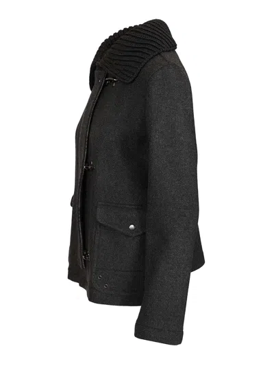 Fay Three-hook Wool Jacket With Removable Ribbed Collar And Iconic Closure In Black