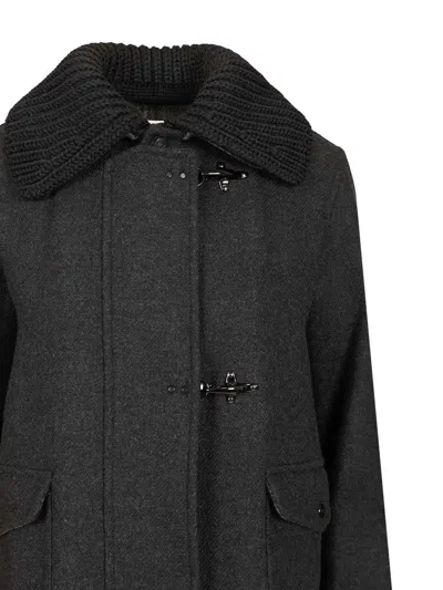 Fay Three-hook Wool Jacket With Removable Ribbed Collar And Iconic Closure In Black