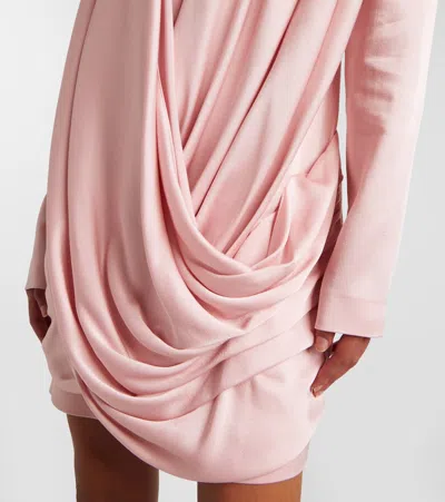 Stella Mccartney Mini Dress With Draped Neckline And Long Sleeves In Pink