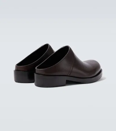 Dries Van Noten Round Toe Leather Clogs With Rubber Sole In Brown