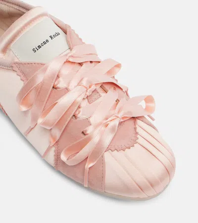 Simone Rocha Ballerina Grip Satin And Suede Sneakers In Pink