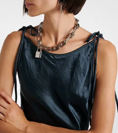 Acne Studios Satin Lace-trim Midi Dress In Blue