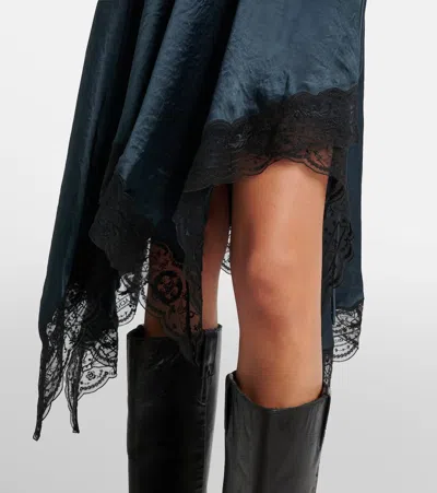 Acne Studios Satin Lace-trim Midi Dress In Blue